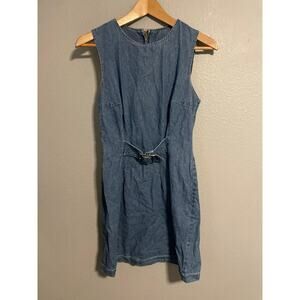 Vintage Forever Wearall Dress Womens 8 Blue Denim Sleeveless Belted Mini 90s
